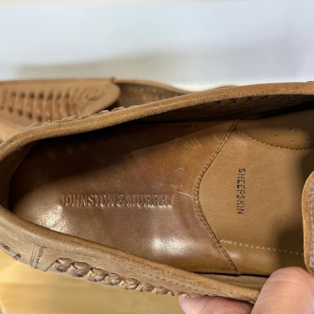 Good Johnston & Murphy Woven Loafers Men's 11.5 M Tan Sheepskin 20-0562
